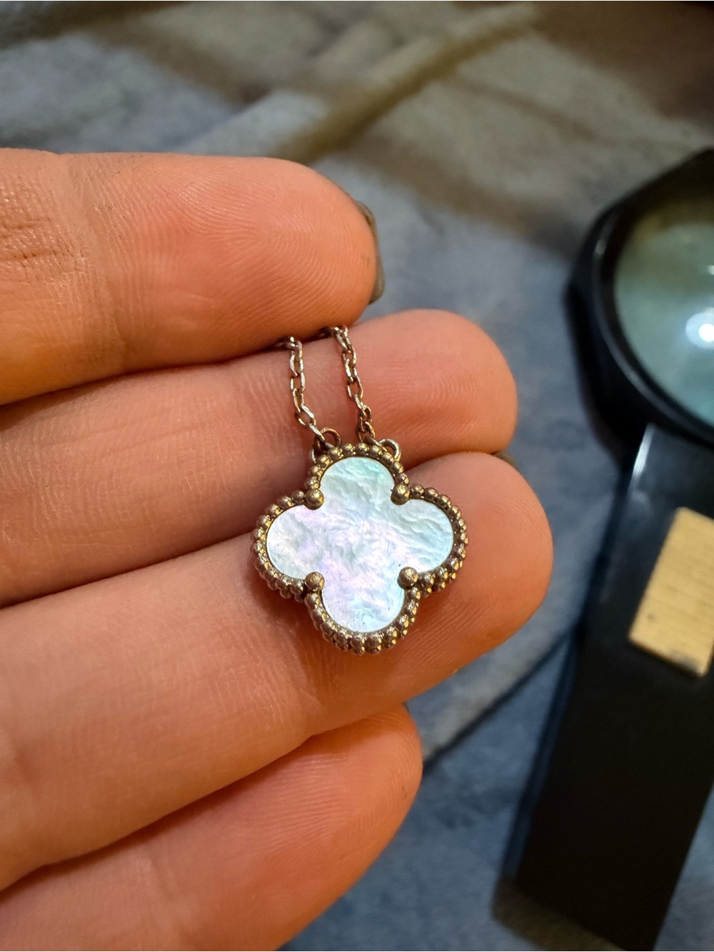 Mother of Pearl Clover Pendant Necklace - White Shell